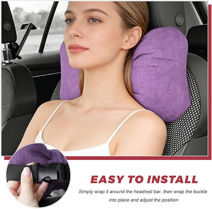 Cute Bow Car Headrest Pillow, Soft Comfortable Bow Auto Seat Pillow with Adjustable Strap, Breathable Ergonomic Neck Support Cushion Bowtie Decoration for Most Vehicles (Purple)