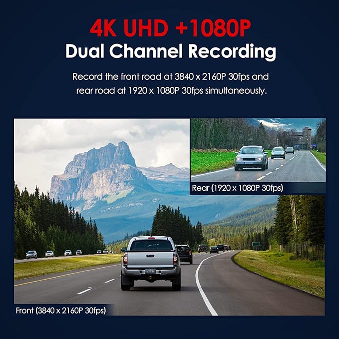 VIOFO A129 Pro Duo 4K Dual Dash Cam 3840 x 2160P Ultra HD 4K Front and 1080P Rear Car WiFi Dash Camera 8MP Sensor GPS, Buffered Parking Mode, G-Sensor, Motion Detection, WDR, Loop Recording
