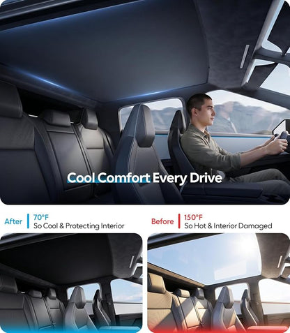 Wigoo Tesla Cybertruck Sunshade Roof [Never Sag, Nano Ice-Crystal Coatings] 3rd-Gen Heat Insulation Glass Roof Sun Shade, Accessories for Tesla Cybertruck 2023~2026, Tesla Interior Black