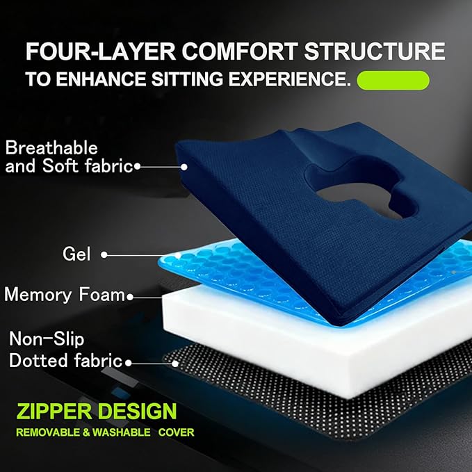 Gel Wheelchair Seat Cushion,Bed Sore Cushions for Butt,Gel Cushion for Pressure Relief,Donut Pillow for Tailbone Pain Relief,Sciatica,Coccyx,hemorrhoid Pillow,Cushion for Office Chair(Blue)