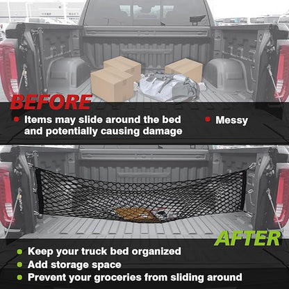 Muslogy Truck Bed Cargo Net Compatible with Toyota Tundra 2007-2024 2025 2026 Accessories, Pickup Truck Bed Cargo Organizer Storage Net with Heavy Duty Carabiners