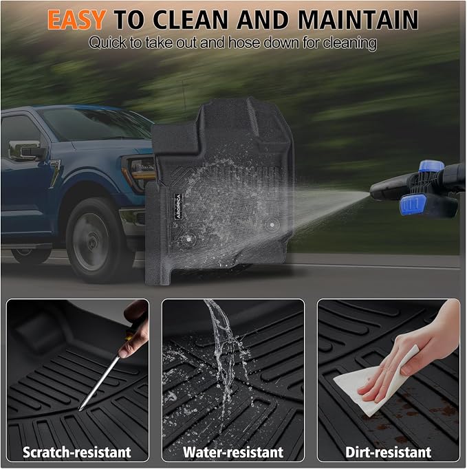 All Weather Car Floor Mats for 2015-2025 Ford F-150 Super Cab/Extended Cab with 1st Row Bench Seats Only (Not for SuperCrew Cab), TPE Rubber Floor Liners Anti-Slip Automotive Mats for F150 Accessories