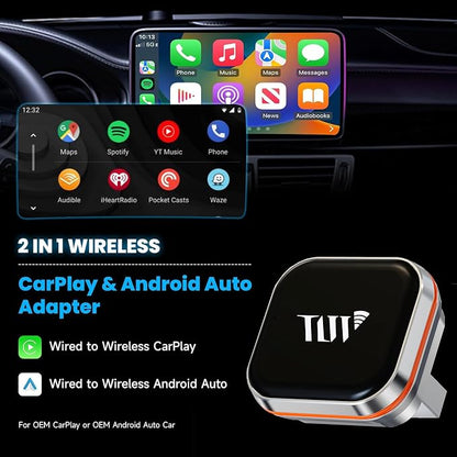 Mini Wireless Carplay Adapter for iPhone, 2-in-1 CarPlay & Android Auto Wireless Adapter for Car(2015+) with Wired CarPlay, USB-A/C Plug & Play, Fast Auto-Connect for iPhone iOS 10+ Android 11+