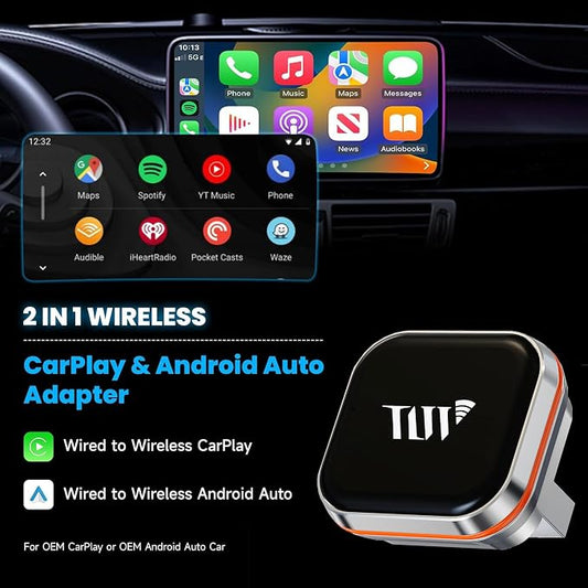 Mini Wireless Carplay Adapter for iPhone, 2-in-1 CarPlay & Android Auto Wireless Adapter for Car(2015+) with Wired CarPlay, USB-A/C Plug & Play, Fast Auto-Connect for iPhone iOS 10+ Android 11+