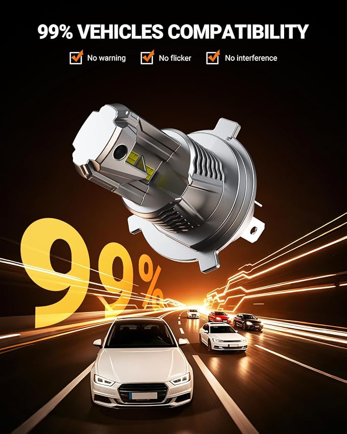 SEALIGHT H4/9003 LED Bulb, 900% 46000LM Super Brighter than Origin, 6500K White Canbus Ready, IP68 25000RPM Cooling Fan with 80000Hrs Lifespan, 3Mins Fast Installation, 2 Pack