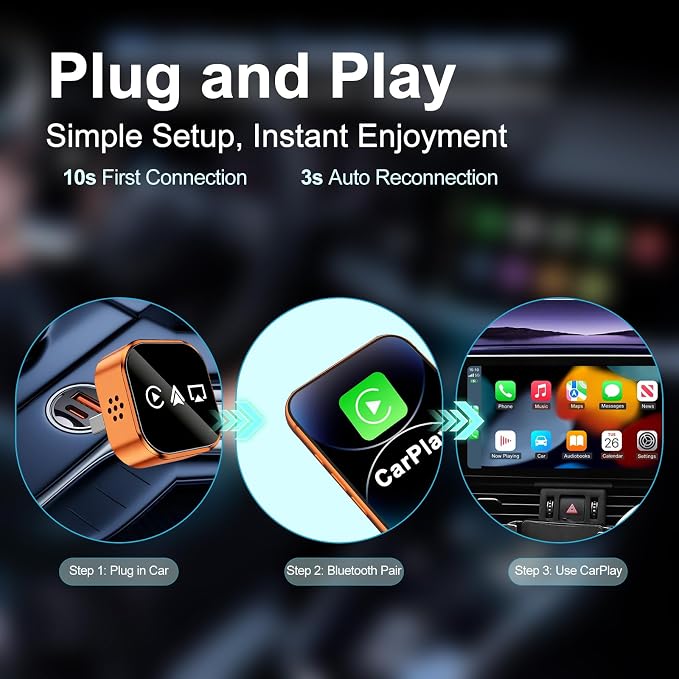 4 in 1 Wireless Carplay Adapter for Apple CarPlay & Android Auto & AirPlay & MirrorLink, Metal Mini Wireless CarPlay Adapter for iPhone iOS 10+ System
