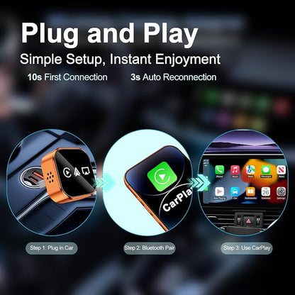 4 in 1 Wireless Carplay Adapter for Apple CarPlay & Android Auto & AirPlay & MirrorLink, Metal Mini Wireless CarPlay Adapter for iPhone iOS 10+ System