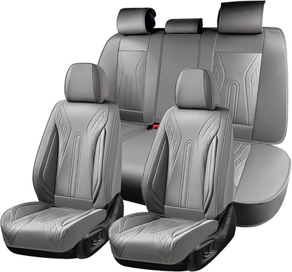 Huidasource Car Seat Covers Full Set, Universal Fit for Most Cars SUV Trucks, Full Coverage Nappa Leather Seat Cover, Airbag, Cupholder Compatible, Velcro Adjustable, Seat Function Retain, Gray
