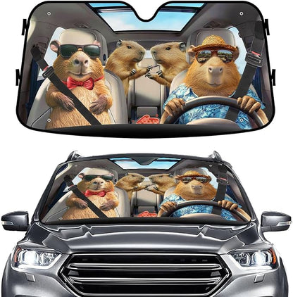 GENANY Capybara Windshield Cover for Car SUV Truck (55x30 Inches), Foldable Heat Shield, Shades for Front Windows, Protector Blocks UV, Car Decor