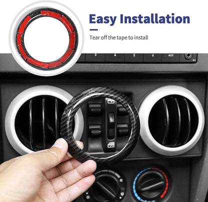 10PCS Full Set Interior Trim Kit Compatible with 2007-2010 Jeep Wrangler JK JKU,Co-Pilot Grab Handle Dashboard Frame Bezel Side Outlet Cover Trim (Carbon Fiber)