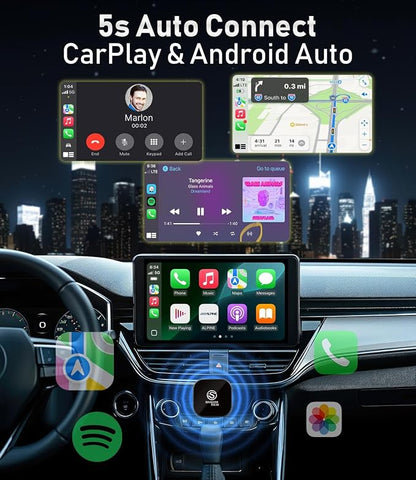 Wireless Car Play Adapter & Car Play Wireless Adapter 2-in-1, SHALOM TECH 5.8GHz Wired to Wireless Dongle, Plug & Play for Factory Wired CarPlay Cars, USB A USB C- Dark Grey