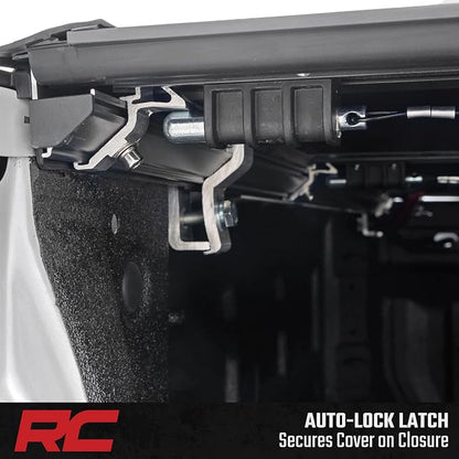 Rough Country Hard Flip-Up Tonneau Cover for Toyota Tacoma (2016-2023) - Flush Folding Aluminum Bed Cover