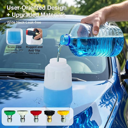 Adjustable Foam Cannon – 1/4 Inch Quick Connect, 1L (34 oz) Bottle, 5 Spray Nozzle Tips for Car Wash