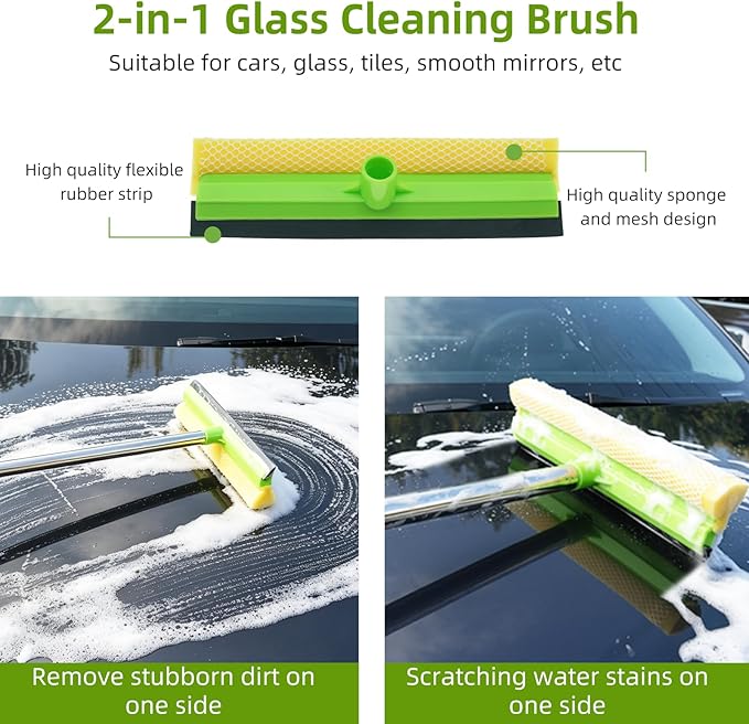 62" Car Wash Brush with Long Handle, Car Wash Kit Include Microfiber Cleaning Mop, Wheel Brush, Windshield Window Squeegee, Towel, Detail Brush, Storage Bag, for Cleaning Cars, RV, Truck, Boat