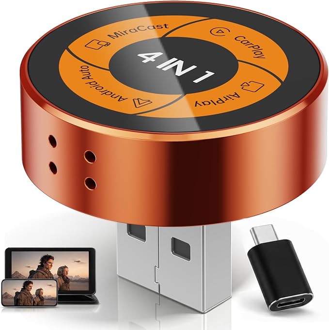 Spedal 4-in-1 Wireless CarPlay Adapter, Android Auto, AirPlay & MirrorLink | Auto-Connects At Ignition, No Daily Cable Needed; Dual-Band WiFi & BT 5.3 For Stable Connection; USB-A & USB-C Included