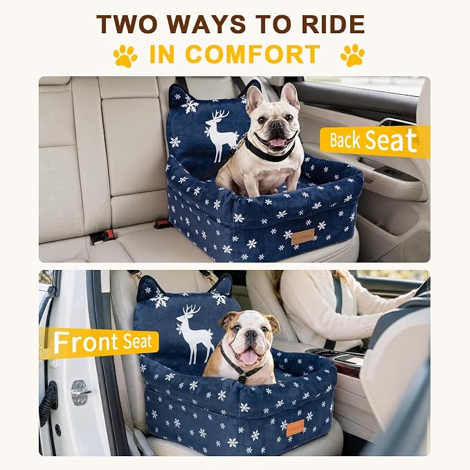 Dog Booster Car Seats for S/M Dogs Up to 35lbs,Pet Car Seat/Travel Bed with Washable&Removable Cover,Storage Pockets,Dog Safety Belt and Elevated Cushion Fits in Front/Back Seat
