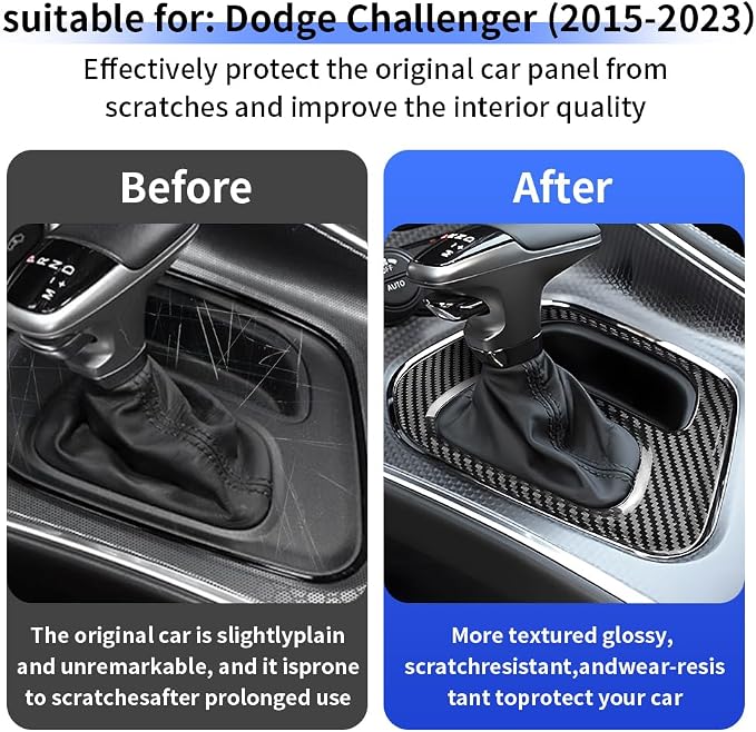 Car Central Control Gear Shift Panel Trim Cover for Dodge Challenger 2015 2016 2017 2018 2019 2020 2021 2022 2023 Auto Interior Decorations Accessories Center Console Carbon Fiber Style Kit