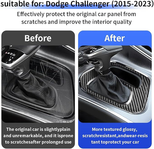 Car Central Control Gear Shift Panel Trim Cover for Dodge Challenger 2015 2016 2017 2018 2019 2020 2021 2022 2023 Auto Interior Decorations Accessories Center Console Carbon Fiber Style Kit