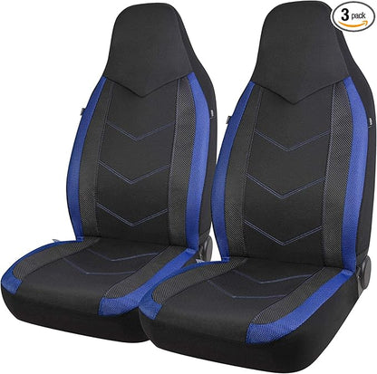 PIC AUTO Car Seat Covers - High Back Front Seat Covers, Sports Carbon Fiber Mesh Design, Universal Fit, Airbag Compatible (Blue)