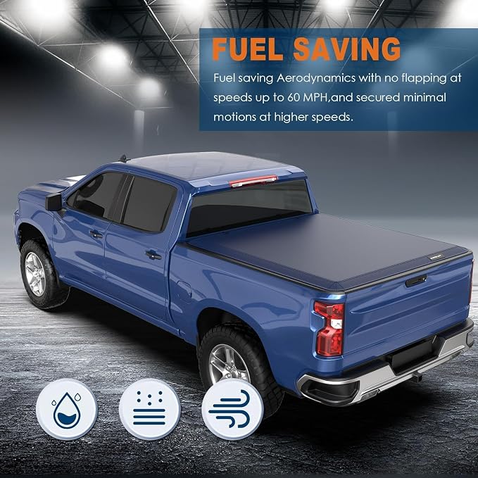 KUIPERAUTO 5.7FT Tri Hard Truck Bed Tonneau Cover Compatible for 2009-2026 Dodge Ram 1500 Inclu. Classic & New Body (w/o Ram Box) Utility Track System w/LED Light Strip