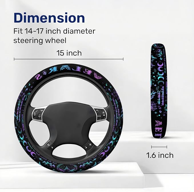 GENANY Velaris Night Court Steering Wheel Cover, Non Slip Polyester Car Wheel Protector for Car SUV Truck, Universal 15 Inch