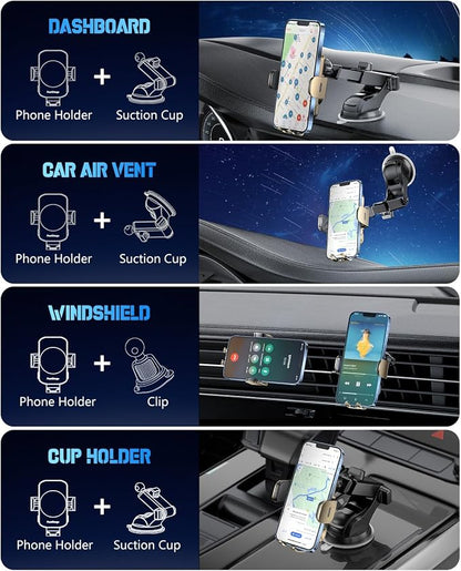 3-in-1 Wireless Car Charger Mount, 15W Fast Charging Auto-Clamping Phone Holder for iPhone 17 16 15 14, Samsung Galaxy S24 S23, Dashboard, Vent & Windshield Car Mount(Amber Yellow)