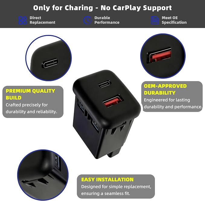 Only for Charing - No CarPlay Support, 13519224 USB & Type-C Fast Charging Port AUX Jack Adapter 54W Compatible with Chevy Buick GMC Cadillac 2015-2018, Replaces# 13509942 13510854 23496501