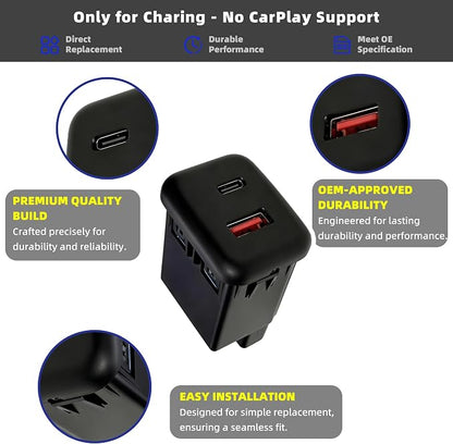 Only for Charing - No CarPlay Support, 13519224 USB & Type-C Fast Charging Port AUX Jack Adapter 54W Compatible with Chevy Buick GMC Cadillac 2015-2018, Replaces# 13509942 13510854 23496501
