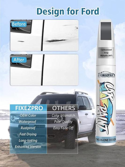 Carbonized Gray Metallic(M7) Touch Up Paint for Ford, Car Paint Scratch Repair Remover Pen Color Exact Match, Quick and Easy Fix Automotive Chips and Nicks Scuff