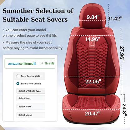 Coverado Car Seat Covers Full Set, Red Seat Covers for Cars 5 Seats, Breathable Fabric& Faux Leather Car Seat Cushions, Front and Rear Car Seat Protectors, Universal Seat Covers Fit for Most Vehicles