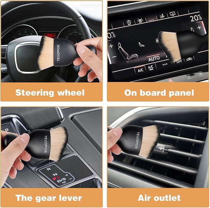 Car Interior Cleaning Brush, Car Duster Interior,Car Detailing Brush Dusting Brush,Car Interior Cleaning Tool, Auto Soft Hair Car Brush,Auto Interior Dust Brush for Air Vents(Brown Black)