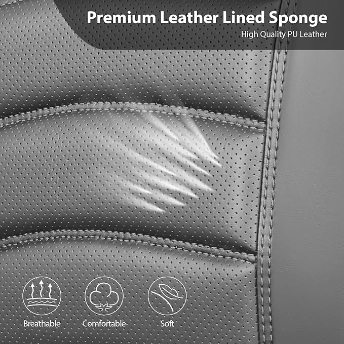 CAR PASS 3D Foam PU Leather Car Seat Covers, Universal Seat Covers Full Sets for Trucks SUV Sedan Automotive Seat Covers Armrest Airbag Compatible Waterproof Comfortable Faux Nappa Leather All Gray