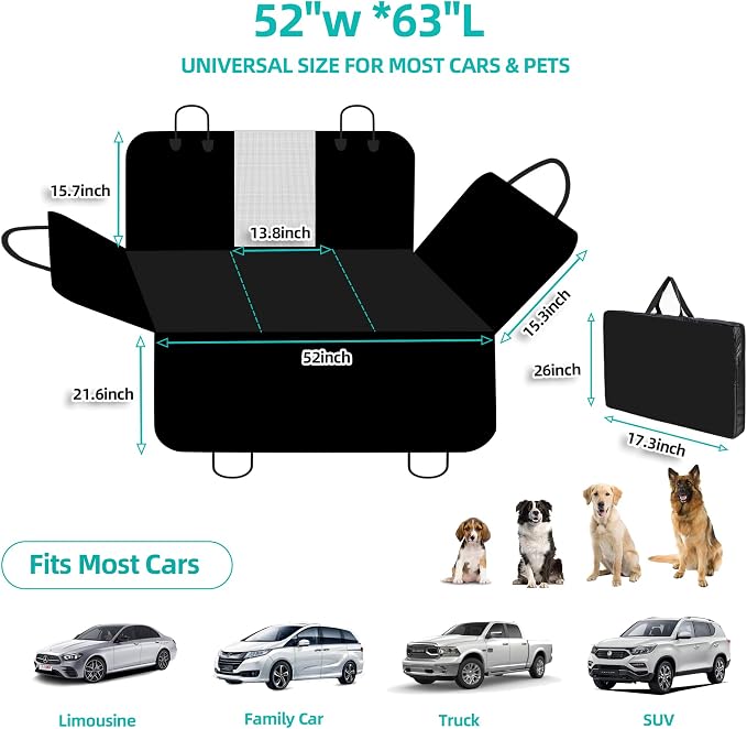 petalage Dog Truck Seat Cover for Back Seat, Hard Bottom Pet Hammock for Car, Bed Extender for 2-4 Large Dogs, Waterproof Seat Protector, Universal XL Size Fits for Crew Cab Truck, SUV, Black