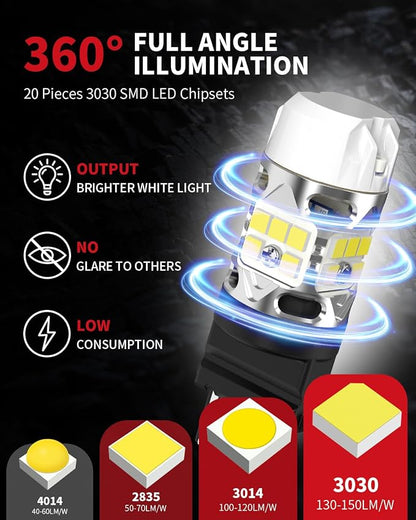 LASFIT T3 3157 LED Bulb for Reverse lights Built In Resistor Canbus Ready 4114 3156 3057 4157 4057 3457 LED White Bulb for Backup Tail Parking Brake Daytime Running Light Side Marker Turn Signal(2pcs)
