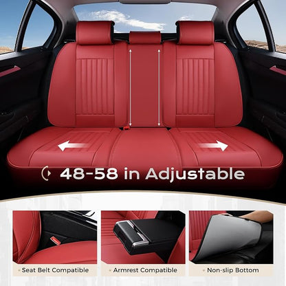 Coverado Car Seat Covers Full Set, Seat Covers for Cars, Car Seat Cover, Car Seat Protector, Leather Car Seat Cushion, Waterproof Car Seat Covers Front Seats and Back Fit for Most Cars(Red)