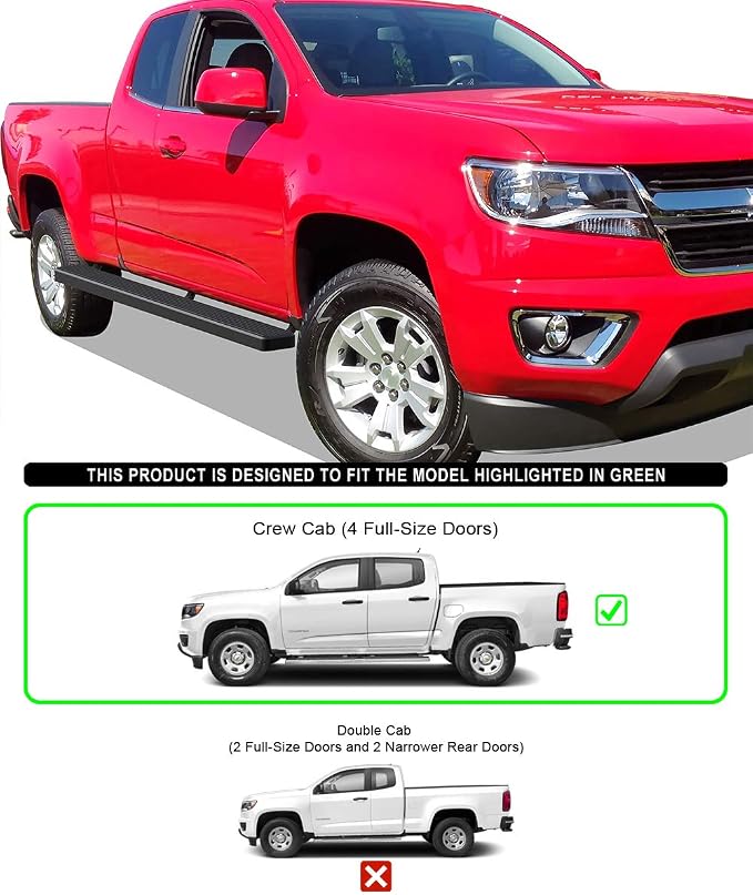APS Running Boards (Nerf Bars Side Steps Step Bars) Compatible with Chevy Colorado GMC Canyon 2015-2026 Crew Cab 5ft Bed (Black Powder Coated 5 inches Wheel to Wheel)