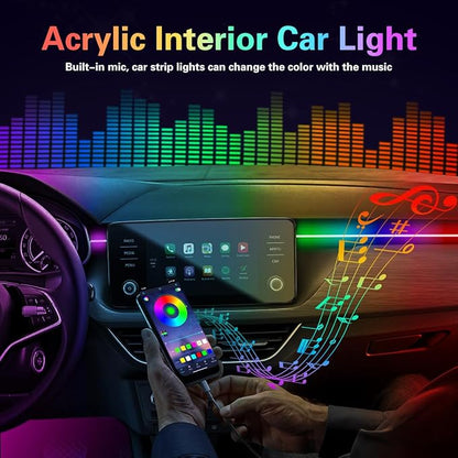 Acrylic Car LED Interior Strip Lights, 6 in 1 Dreamcolor Ambient Lighting Kit with Wireless APP, Luxury EL Wire Trim 16 Million Colors Neon Strip for Car Inside Decoration(No Remote)