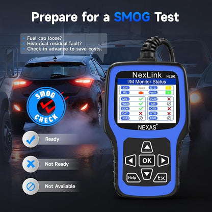 NEXAS NL101 OBD2 Scanner with Battery Tester - Check Engine Code Reader, Car Diagnostic Scanner with Live Data, Freeze Frame, I/M Readiness for All US Vehicles Since 1996