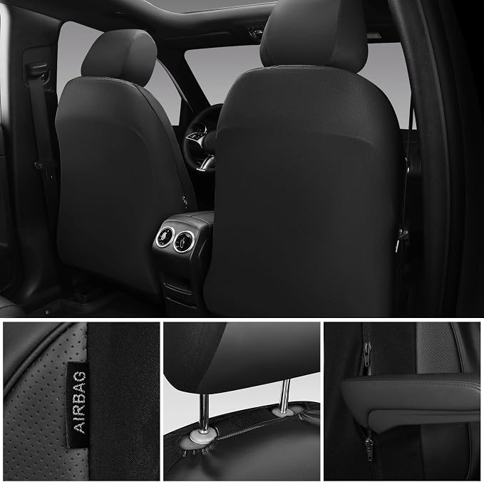 CAR PASS 3D Foam PU Leather Car Seat Covers, Universal Seat Covers Full Sets for Trucks SUV Sedan Automotive Seat Covers Armrest Airbag Compatible Waterproof Comfortable Faux Nappa Leather Pure Black