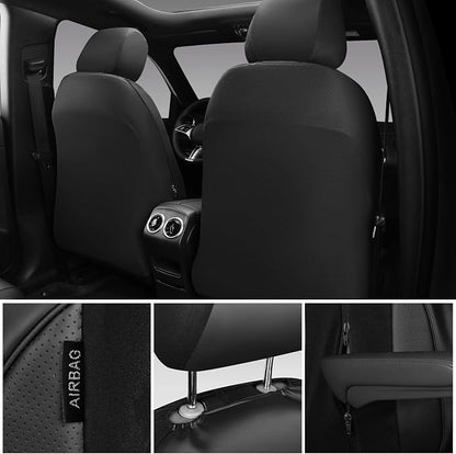 CAR PASS 3D Foam PU Leather Car Seat Covers, Universal Seat Covers Full Sets for Trucks SUV Sedan Automotive Seat Covers Armrest Airbag Compatible Waterproof Comfortable Faux Nappa Leather Pure Black