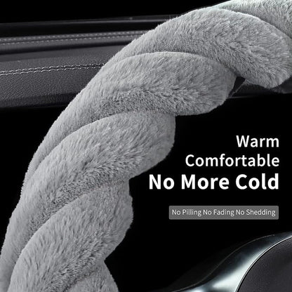 HighnessHwoo Luxury Fluffy Winter Car Steering Wheel Cover for Women Soft Warm Cute Auto Accessories for Jeep, Truck, Van, F150, Universal, Fuzzy, Anti Slip, Gray, Large Size, 15.2-16in