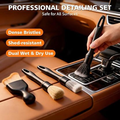 8PCS Car Detailing Brush Set, Ultra Soft Boars Hair Car Interior Detailing Brushes, Premium Car Wash Brush Kit for Professional Results ﻿Car Duster Interior or Exterior, Car Accessories Interior Tools