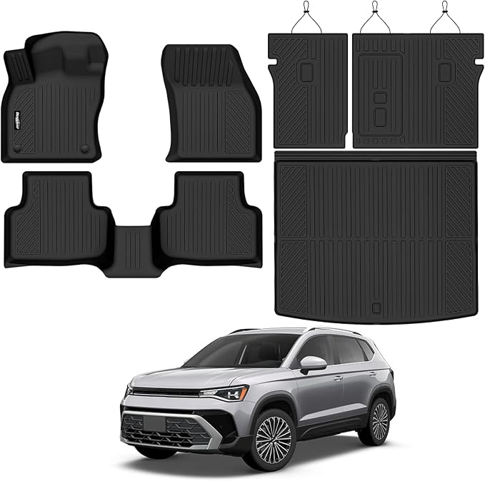 Floor Mats for VW Taos 2022-2026 AWD(Only Fit Cargo in Upper Deck Position), Trunk Mat and Backrest Mat All Weather TPE Protector for Volkswagen TAOS Accessories