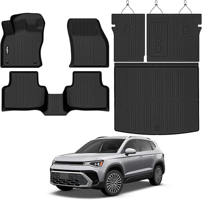 Floor Mats for VW Taos 2022-2026 AWD(Only Fit Cargo in Upper Deck Position), Trunk Mat and Backrest Mat All Weather TPE Protector for Volkswagen TAOS Accessories