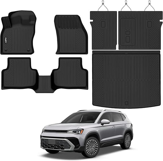 Floor Mats for VW Taos 2022-2026 AWD(Only Fit Cargo in Upper Deck Position), Trunk Mat and Backrest Mat All Weather TPE Protector for Volkswagen TAOS Accessories