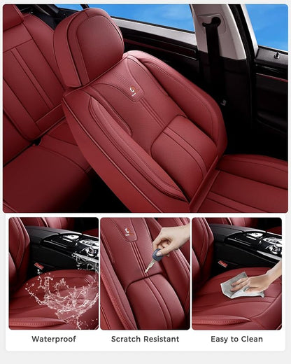 Huidasource Red Front Seat Cover Luxury Nappa Leather, Front Car Seat Cover with Airbag, Front Storage Pocket, Lumbar Support, Cooling＆Heating, Seat Covers Universal Fit for Most Cars SUV Trucks, Red