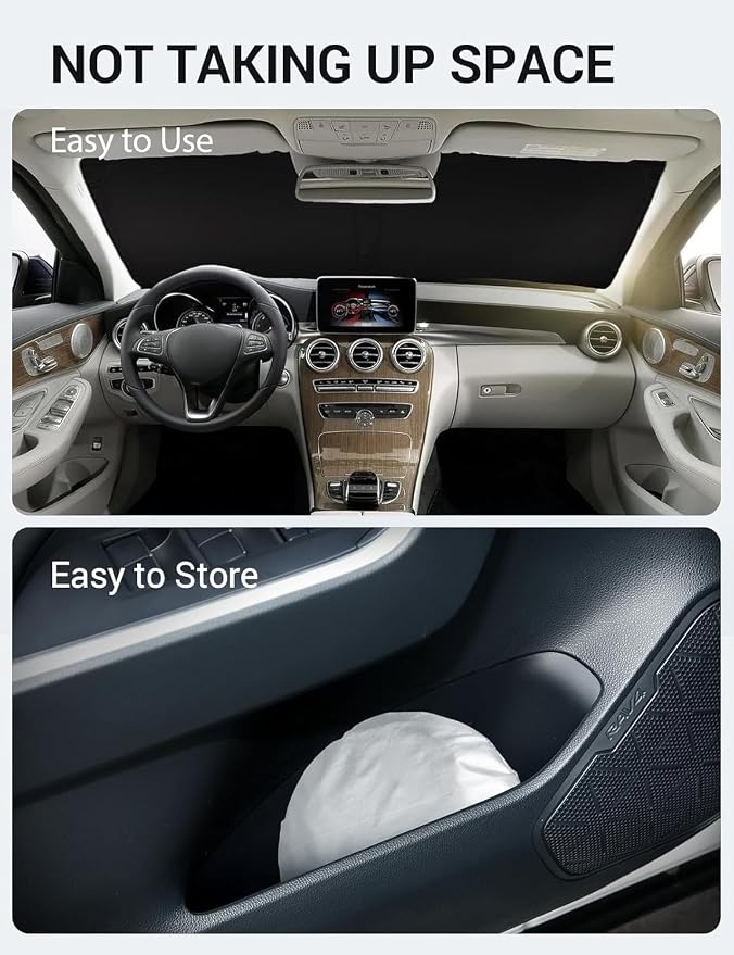 Proadsy 2026 Upgrade Windshield Sun Shade Custom Fit 2008-2014 C Class Foldable Front Sunshade Protector Sun Visor Blocks UV Rays Keep Car Cooler
