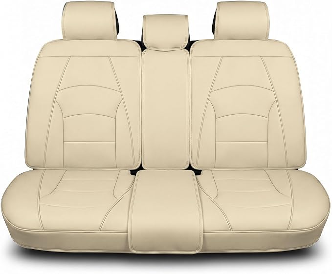 FH Group Ultra Comfort Highest Grade Faux Leather Seat Cushions (Solid Beige) Rear Set with Gift – Universal Fit for Cars Trucks & SUVs