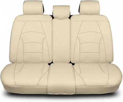 FH Group Ultra Comfort Highest Grade Faux Leather Seat Cushions (Solid Beige) Rear Set with Gift – Universal Fit for Cars Trucks & SUVs