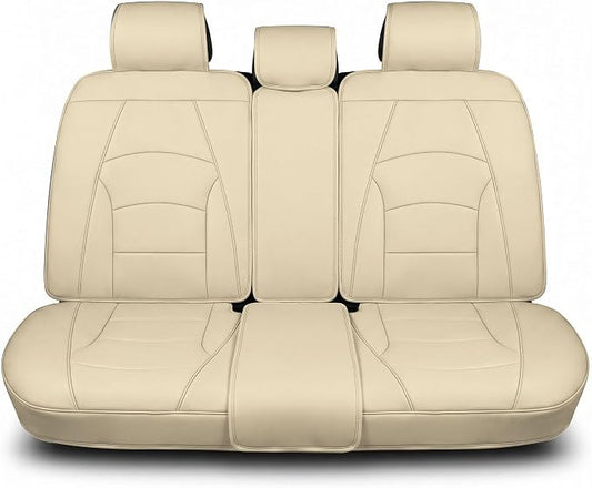 FH Group Ultra Comfort Highest Grade Faux Leather Seat Cushions (Solid Beige) Rear Set with Gift – Universal Fit for Cars Trucks & SUVs